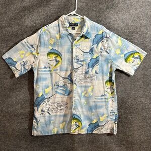 Fishing Life Outfitter Mens Button Up‎ Shirt Size XL Blue Dolphin Sail Fish